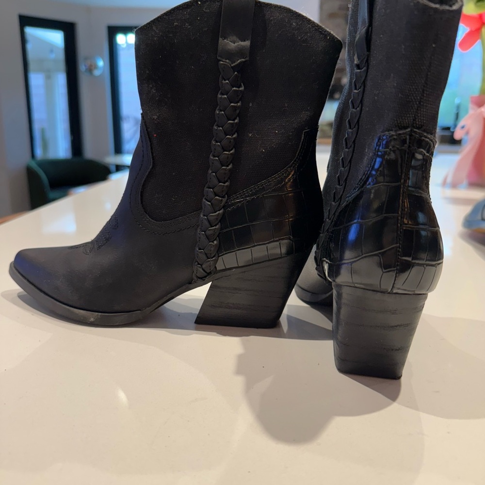 Dolce Vita Black Ankle Boots with Croc Detail